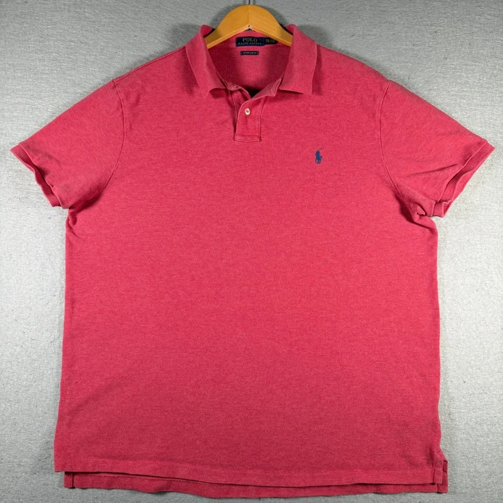 Polo Ralph Lauren Mens XXL Custom Slim Fit Short Sleeve Polo Shirt‎ Pink Preppy